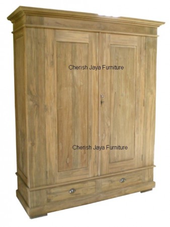 Code: SJW 004 Name: Classic Wide Wardrobe 2 Doors Size: H=205 x W=177 x D=60 cm Wood: Solid Teakwood